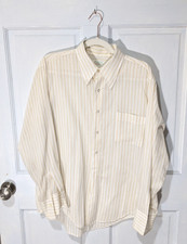 Vintage Manhattan Dress Shirt 16 M Long Collar Off White Orange Stripe Thin
