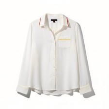 Banana Republic Cream Button Down Blouse Shirt With Color Accents Size Medium