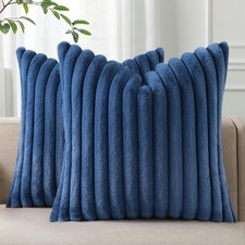 Pallene Faux Fur Plush Throw Pillow Covers 24x24 Set of 2 Navy Blue Luxurious So