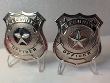 Lot of 2 Security Officer Metal Badge Shield Pin Silver Tone
