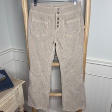 We The Free Free People Beige Floral Jacquard Button Fly Wide Leg Pants Size 26