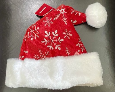 Merry Brite Santa Hat With Silver Glitter Snowflakes~NWT
