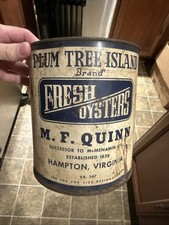 Rare Plum Tree Island Brand Oyster Gal Tin Can M. F. Quinn Hampton Virginia VA