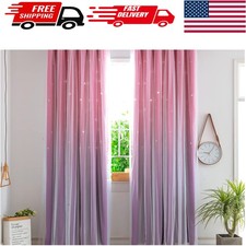 Whimsical Pink  Purple Kids Curtains with Stars - Dreamy Bedroom Decor - 63"