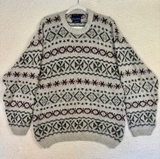 Vintage Old Glory Knit Grey Sweater Sz L Made In USA Fair Isle
