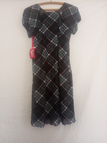 New Girls XL 16-18 Plus Black Plaid 90's Dress Sheer Arms Lined Bodice/Skirt - Picture 6 of 7