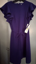 Calvin Klein Purple Ruffle Belt Sheath Dress Flutter Sleeve Zip 4P