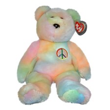 Ty Large Plush Beanie Buddy - Peace Ty-Dyed Pastel Bear MWMT