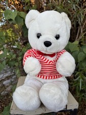 Vtg American Wego 16  White Bear Bowtie Red  White Candy stripe Shirt Christmas