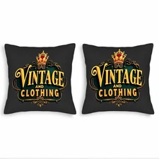 Set of 2 Vintage Decorative Throw Pillow Covers 18x18in -Crown & Ornate Text