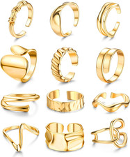 12PCS Gold Chunky Rings for Women, 18K Gold Plated Thick Rings, Stacking Open Ri