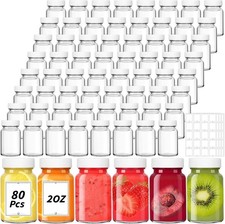 80 Pack 2 oz Glass Shot Bottles with White Lids Small Clear Glass Jar for Gin...