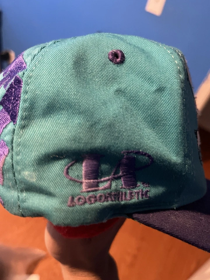 Vintage Charlotte Hornets Snapback Hat Teal & Purple Cartoon Hugo Graphic 90s - Image 4 of 4