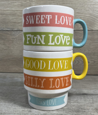 HALLMARK Coffee Love Mug Set of 2 Good Silly Sweet Fun This Love Colorful Cups
