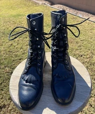 JUSTIN LACE UP KILTY BOOTS NAVY BLUE LEATHER VINTAGE 1993 MADE IN USA 7.5B