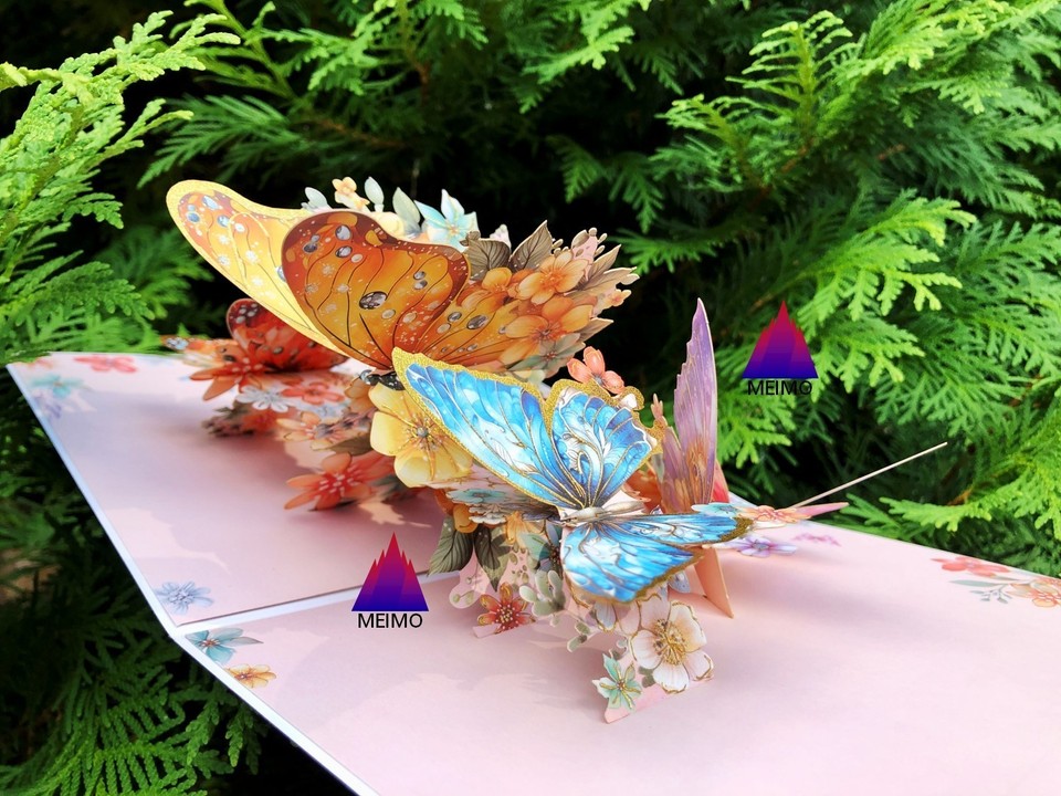 3D Pop Up Greeting Card Butterflies Flowers Birthday Mother’s Day ...