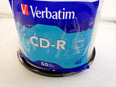 50 VERBATIM Blank 52X CD-R CDR Branded Logo 700MB Media Disc Open Box Full Count