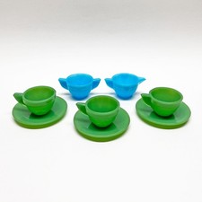 Vintage 1930s Akro Agate Jadeite Glass Miniature Toy Tea Set w/ Creamer Sugar