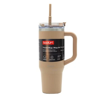 bodum Thermobecher mit Strohhalm Heiß & Kalt Isolierbecher to Go 1200ml braun