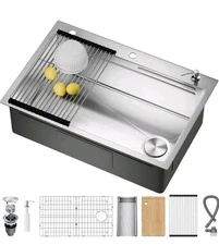 33X22 Drop In Kitchen Sink with Pop-Up Drain, Stainless Steel Workstation Sink,