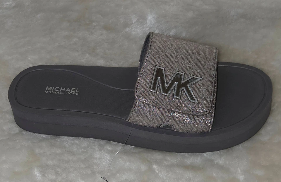 Sandalias MK Michael Kors MK Plataforma Deslizable Gris/Plateado Mujer Talla US 8 NUEVAS Foto 3 de 4