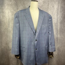 Oak Hill Blazer Mens 4XL 58/60 Blue Plaid Two Button Sport Coat Jacket Read