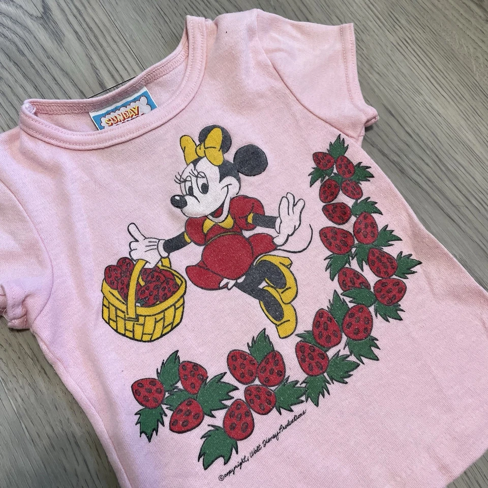 Vintage 80s Minnie Mouse Shirt Girls Size 6 Pink Disney Sunday Comics Youth - Image 2 of 4