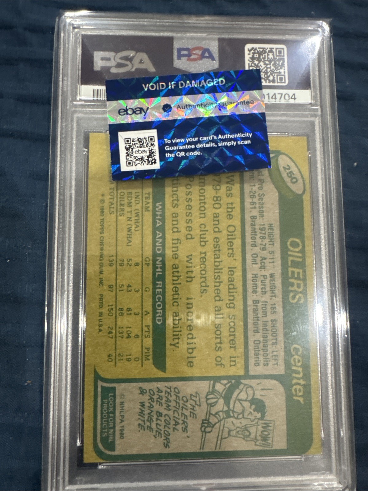 1980 TOPPS HOCKEY 250 WAYNE GRETZKY PSA 9oc MINT OILERS view 2