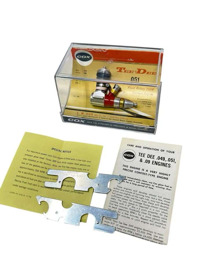 Vintage NOS Cox Tee-Dee .051 No. 200 Airplane Engine in Case NICE! - Image 3 of 4