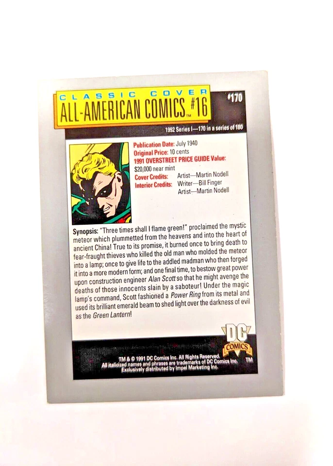 Green Lantern (DC Comics 1992 Impel) Mint Card #170 Mart Nodell Autograph - Image 2 of 2