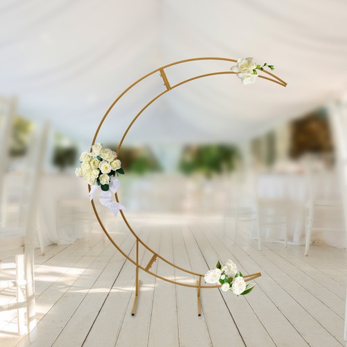 2.1m/7ft Wedding Moon Arch Backdrop Metal Stand Garden Party Flower Rack Gold - Picture 3 of 21