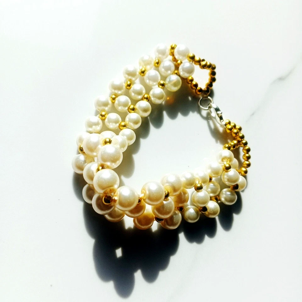 珍珠手链,圆形珍珠串珠手链,精致珍珠手链伴娘 — 第 4/4 张图片