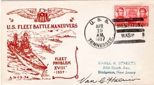 Pearl Harbor - USS Tennessee - Van Harrison - 1937 Signed Color Postal Envelope