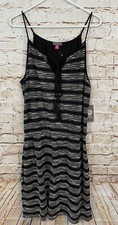New Vince Camuto womens medium blouson Dress black white spaghetti strap tassel