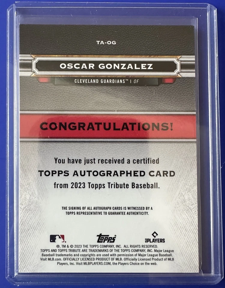 Topps 2023 Oscar Gonzalez Tribute Baseball Auto RC SP Red /10 Guardians TA-OG - Image 2 of 2