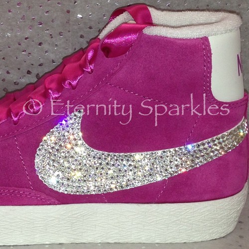 Customised Hot Pink Crystal Bling Sparkle Luxe Vintage Nike Blazers UK