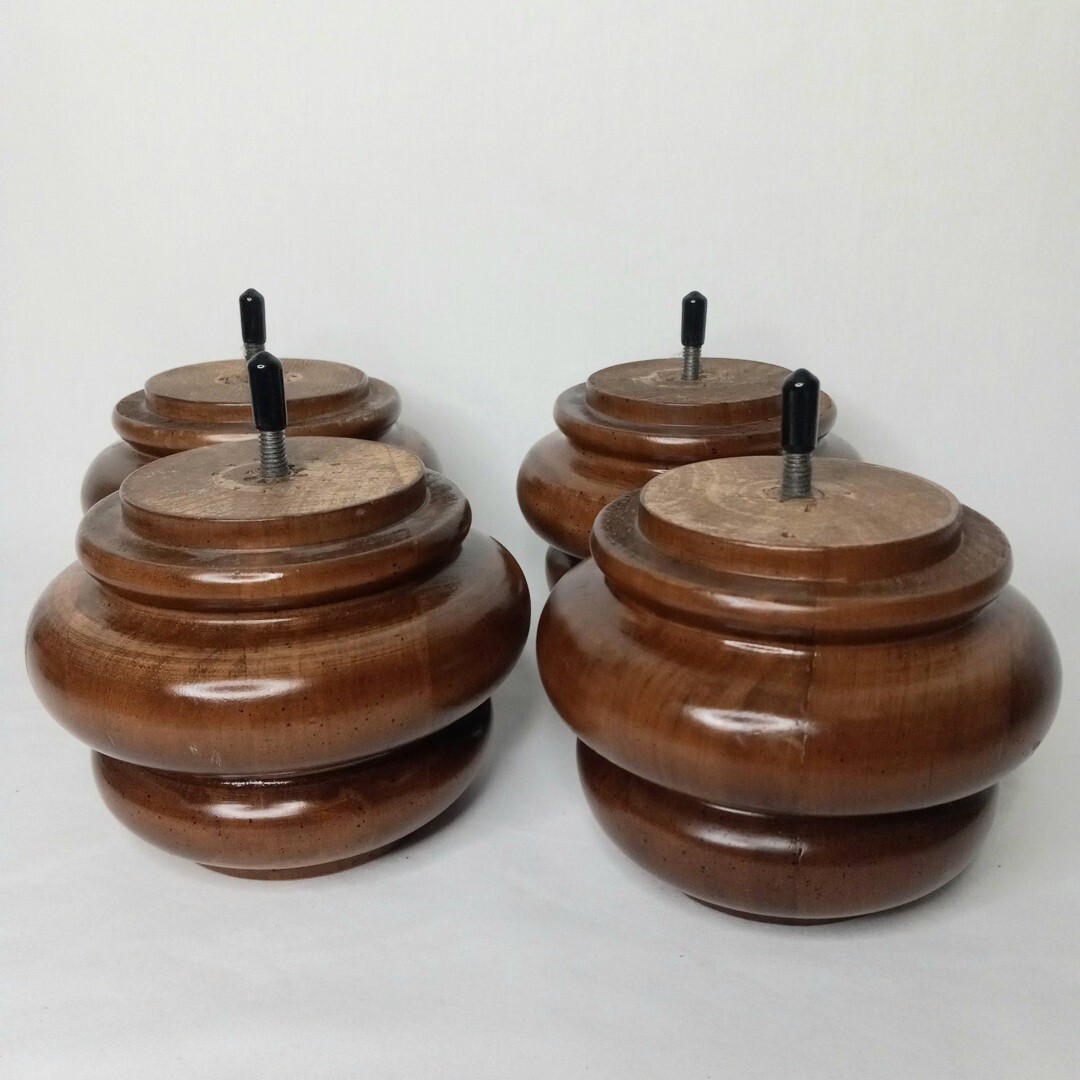 4 Oak Wood Turned Furniture Chair Feet 4.5 Inch Tall Brown Wooden