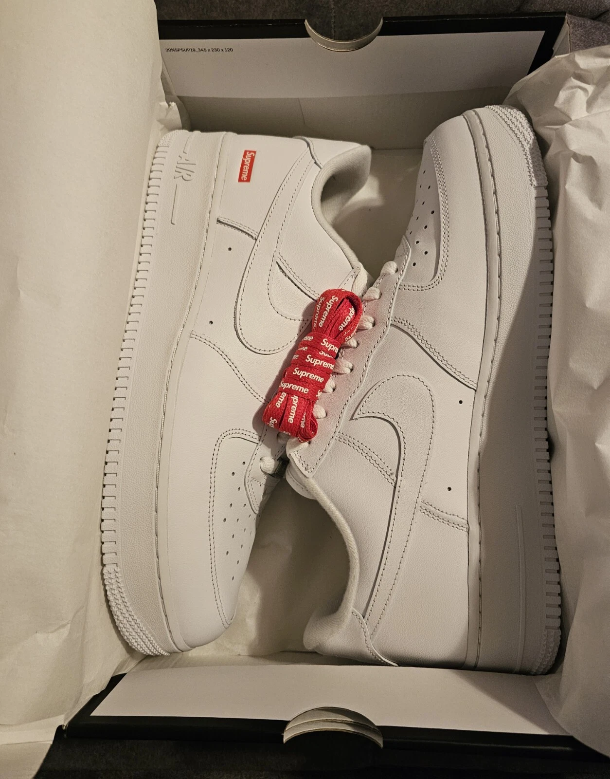 Taille 12   Logo Nike Air Force 1 x Supreme Low Box   Blanc