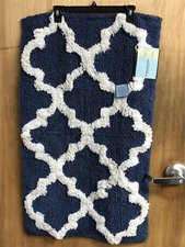 Lavish Home 67-0027-N Cotton Trellis Bathroom Mat, Navy