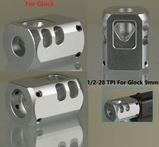 1/2x28 TPI Muzzle Brake Compensator Anodized Silver For 9mm G