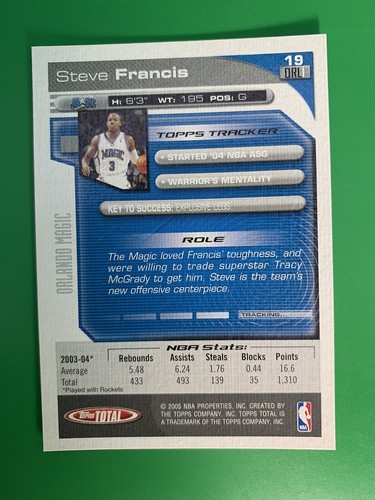 2004-05 Topps Total Steve Francis #19 Orlando Magic - Picture 2 of 2