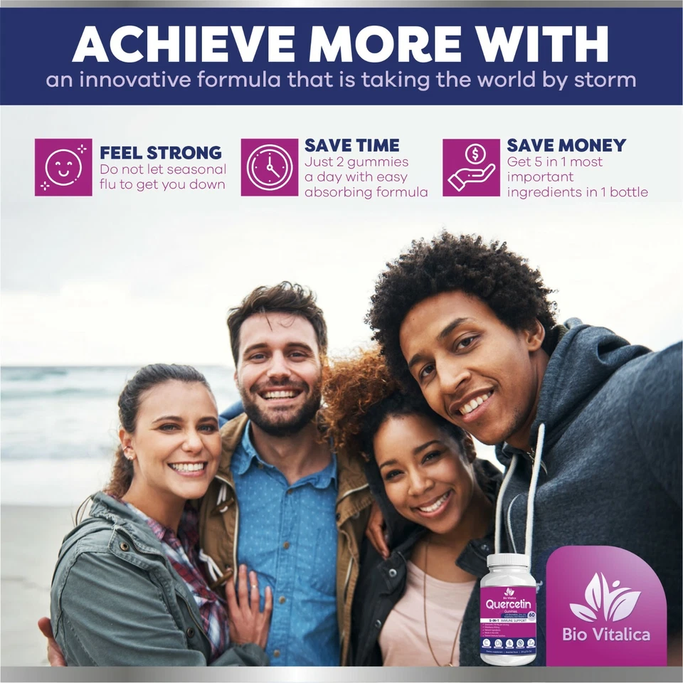 (2 paquetes) Gomitas de quercetina 750 mg con bromelina vitamina C D3 zinc y saúco Foto 4 de 4