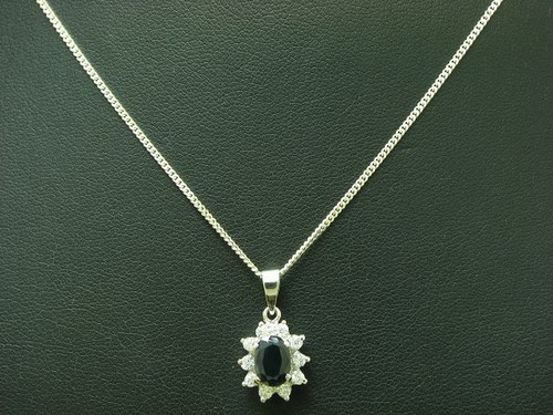 925 Argento Sterling Catena & Ciondolo Con Zaffiro & Zirconi Incastonati / 42,0 - 第 1/3 張圖片