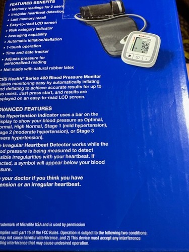 NEW CVS Health Upper Arm Series 400 Digital Blood Pressure Monitor RETAIL $50 - Picture 2 of 4