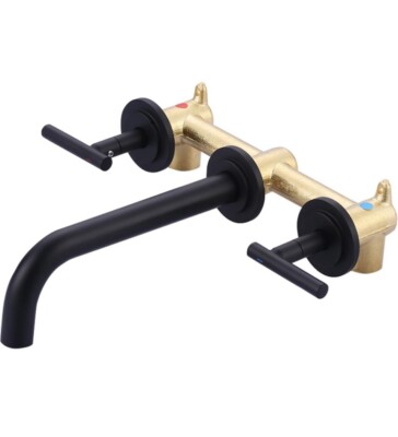 Wall Mount Bathroom Faucet Matte Black Wall Faucet High Flow Two Handles Stainle