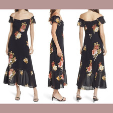 NWT $298 Reformation [ 0 ] Butterfly Georgette Off Shoulder Dress Arcadia #S464