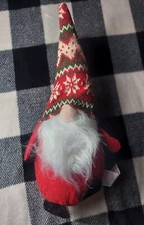 Red, Green, White Christmas Decor Plush Bearded Gnome w/ Knit Hat 13  Weighted