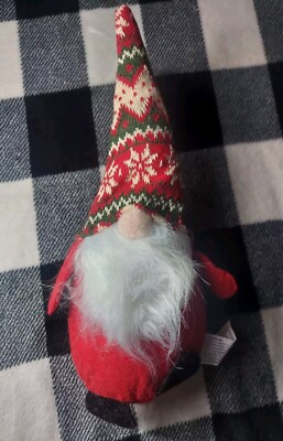 Red, Green, White Christmas Decor Plush Bearded Gnome w/ Knit Hat 13  Weighted 