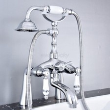 Bathroom Polished Chrome Deck Mount Bathtub Clawfoot Tub Faucet with Hand Shower