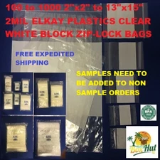 Elkay Plastics Clear Zip Seal Lock top Reclosable Poly White Block Bags 2 MIL